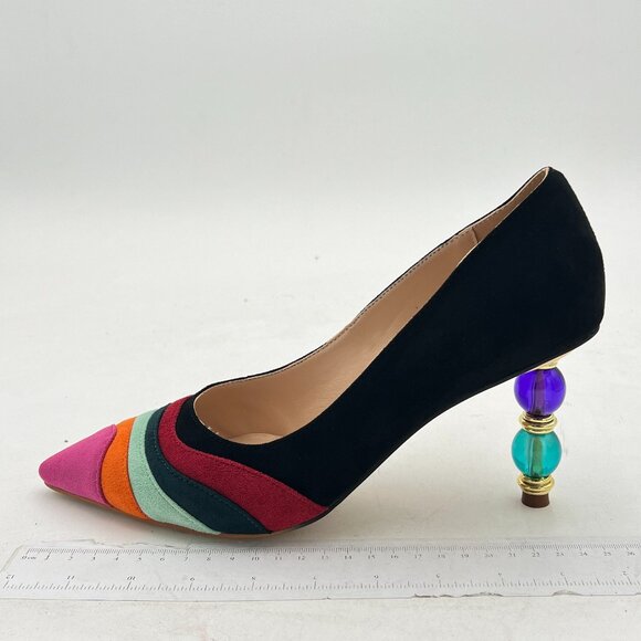 XYD Black Wave Pointed Toe Slip On Party Pumps Jewelry High Heel Rainbow Shoes - Picture 2 of 8